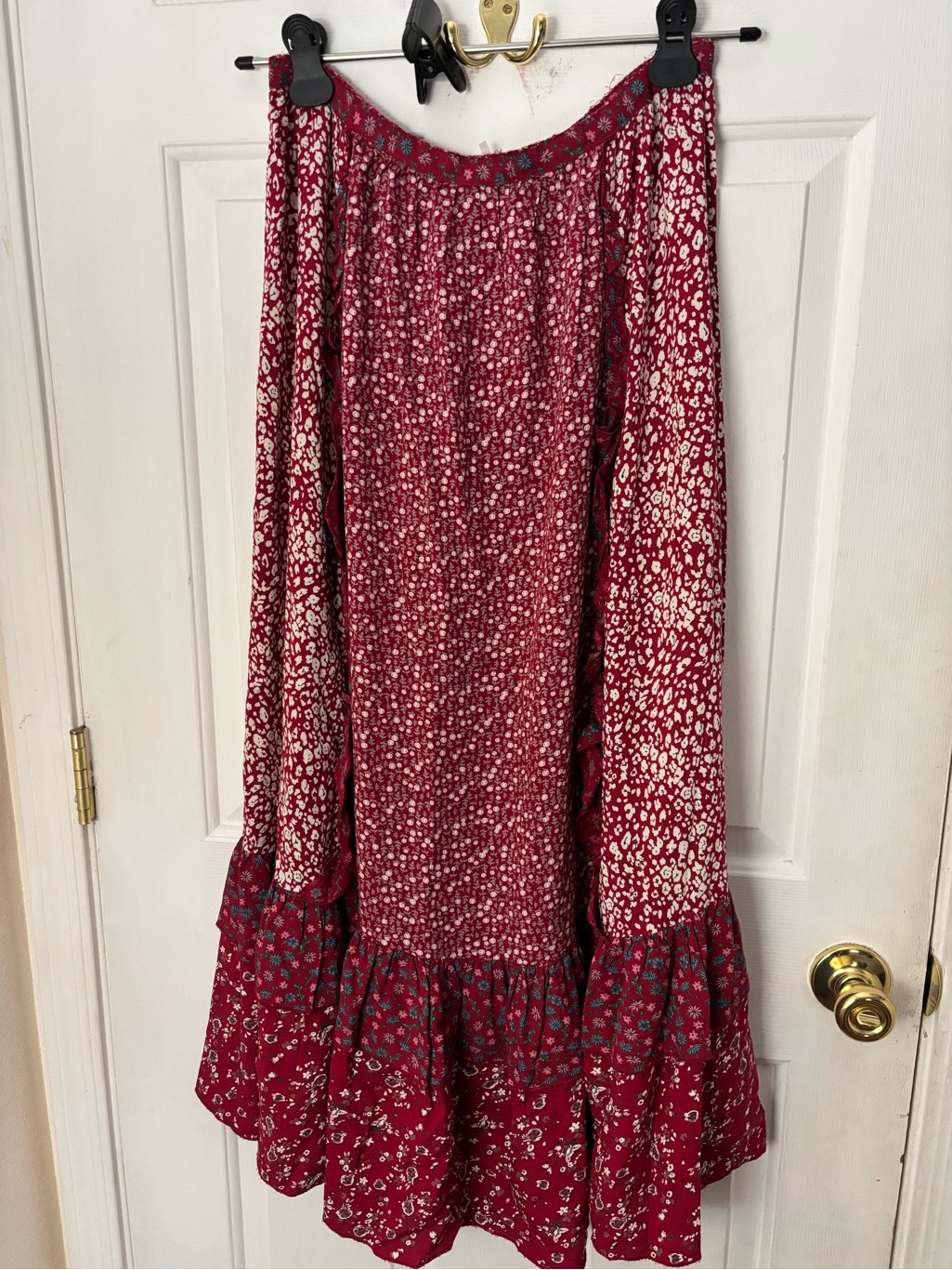 Free People Burgundy Floral Tiered Maxi Skirt